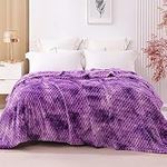 Exclusivo Mezcla Queen Size Soft Fleece Blanket, 90x90 Inches 3D Clouds Stylish Jacquard Velvet Blanket for Bed, Cozy Soft Lightweight for All Season, Tie-dye Purple Blanket