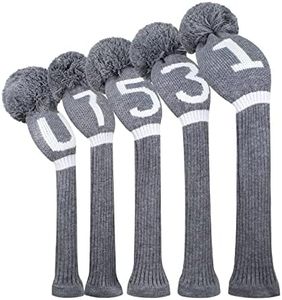 Scott Edward Golf Head Covers for Woods 5 PCS Knit Golf Club Cover Driver Cover*1 Fairway Wood*2 Hybrid (UT)*2