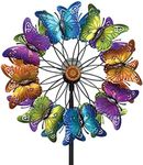 Bits and Pieces - LED Butterfly Solar Wind Spinner-Solar Powered Glass Ball Emits Color-Changing Light - Made of Metal and Steel