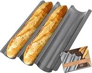 GOURMEO Non-Stick Baguette Mould for Oven in Anthracite – 38.5 cm x 28.5 cm x 3.5 cm – Perforated Bread Tray for Baking 3 Baguettes – Easy to Use and Clean