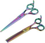 Professional Dog Groomer Kit - Rainbow Straight Scissor and 42 Teteth Thinning Shears Pet - Trust the Quality and Expertise -Unmatched Precision and Comfort - Flawless Results - Gromming Dogs Kit