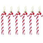 CUQOO 6 Pack Glitter Candy Cane Christmas Decorations in Red - Festive Christmas Candy Canes with Hanging Thread | Candy Cane Decorations for Christmas Tree | Hanging Lollipop Christmas Ornament