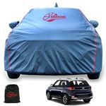 GARREGE Hyundai Venue Waterproof Car Body Cover With Mirror And Anteena Packets 150 Gsm Grey Fabric With Piping Style All Weather Protection Cover For Car