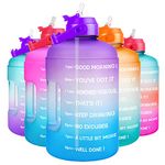 QuiFit 1 Gallon Water Bottle - with Straw & Motivational Time Marker Leak-Proof BPA Free Reusable Gym Sports Outdoor Large(128OZ) Capacity Water Jug(Purple/Blue Gradient,1 Gallon)