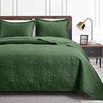 Love's cabin Quilts for Queen Bed Olive Green Bedspreads - Soft Bed Summer Quilt Lightweight Microfiber Bedspread- Modern Style Coin Pattern Coverlet for All Season - 3 Piece (1 Quilt, 2 Pillow Shams)