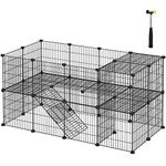 SONGMICS Pet Playpen, Small Animal Playpen, Two-Story Pet Premium Villa with Ramp, DIY Metal Wire Fence for Ferret, Rabbits, Pet rat, puppy, Indoor Use, Black ULPI02H