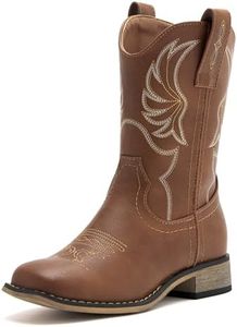 vodvob Kids Western Cowboy Boots for Boys Girls Square Toe Cowgirl Boots Mid Calf Riding Shoes with Zipper (Little Kid/Big Kid)