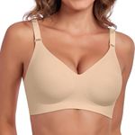 Litthing Comfort Seamless Bra Non Wired Push Up Bras for Women Wireless Support V Bra Anti Sagging Breast T Shirt Bralettes Soft Sleep Everyday Bras with Bra Extender Skin