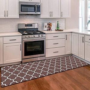 WISELIFE Kitchen Mat Cushioned Anti-Fatigue Kitchen Rug, 17.3"x 59" Waterproof Non-Slip Kitchen Mats and Rugs Heavy Duty PVC Ergonomic Comfort Mat for Kitchen, Floor Home, Office, Sink, Laundry, Brown