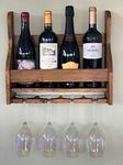 Genuine Decor Wood Wine Rack - Wall Mounted - 4/8 Glasses and Bottles Holder | Mini Bar Cabinet for Home with Wine Glass Holder (Brown)