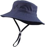 PEECABE Baby Sun Hat Summer Sun Protection Toddler Bucket Hat Wide Brim Adjustable Chin-Strap Beach Cap (Navy, M/3-8 Years)