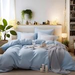 MOHAP Bedding Double Duvet Cover Set 3 PCS Plain Brushed Microfiber Bedding 1 Duvet Cover with 2 Zippers and 2 Pillowcases Light Blue