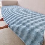 HOKIPO 'FurHug' Premium Faux Rabbit Sofa Cover Mats for L Shape and 1/2/3 Seater Sofa. Make Your Own Sofa Cover Set, Mat Length 90(D) x 180(L) cm, Charm Blue (AR-5016-BL)