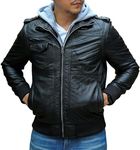 Jild Hoodie 2.0 Leather Jacket Men - Lambskin Leather Bomber Jacket with Removable Hood & Sleeves - Genuine Leather Mens Vest (Pub.M-Blk-Custom)