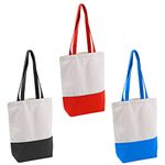 Lify 3 Large Canvas Tote Bags, Cotton Tote, Shopping Bag for Grocery, Travel, Beach, Shoulder Handbags for Women, Heavy Duty, Eco-Friendly, Library Book bags, craft bags, Wht&Red, Wht&Blue, Wht&Black