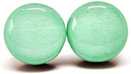Stud Earrings, Mint Green 10 mm 10 mm Round Studs for Women Girls Men Handmade, Stainless Steel Posts for Sensitive Ears, Color Dot