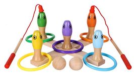 TOWO Wooden Skittles Game - Fishing Game and Quoits Ring Toss Game 3 in 1 - Kids Bowling Game Garden Activity Toys - Magnetic Fishing Game - Wooden Toys for 3 year old