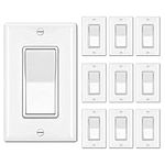 [10 Pack] BESTTEN Single Pole Decorator Wall Light Switch with Wallplate, 15A 120/277V, On/Off Rocker Paddle Interrupter, cUL Listed, White