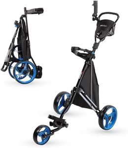 PRECISE Cruiser 3-Wheel Golf Push Cart with Foot Brake & Stabilizer Rods – Folding Golf Trolley, Ergonomic Handle, Detachable Storage Bag, Scorecard & Cup Holder - Black/Blue