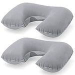 eBuyGB Pack of 2 Inflatable Travel Neck Pillows with Pouch, Polyester, Grey,17 x 11.5 x 1 cm