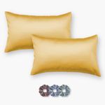 SEEVO 400 TC Luxurious Satin Silk Pillow Covers/Pillowcases with Envelope Closure, Soft Comfortable Protects Hair and Skin - 16 inch x 24 inch - Set of 2 with 3 Satin Schrunchies (Yellow)