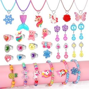 HAJUS Kids Jewelry for Girls, 28 Pcs Unicorn Toys for Girls Age 4-6, Girl Toys Play Rings Necklaces Bracelets, Costume Jewelry for Girls, Princess Party Birthday Christmas Gifts for 2 3 4 5 6