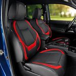 DrCarNow Super Cover® Seat Covers for Toyota Tacoma 2016 2017 2018 2019 2020 2021 2022,Fit for Tacoma Crew Cab/Double Cab with Pattern Water Proof Faux Leather Seat Cover Accessories (Black and Red)…