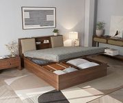 Wakefit Bed | Queen (78 X 60) Engineered Wood Bed, Upholstered, Hydraulic, 1 Year Warranty | - Orion - Columbian Walnut_Omega Grey