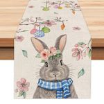 Easter Table Runner Buffalo Plaid Bunny Rabbit Ears Flower Spring Gnome Eggs Decoration Linen Happy Farmhouse Home Dining Room Kitchen Table Decor for Indoor Outdoor Home Holiday Party (13x72 inch)