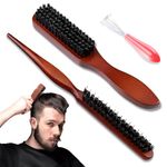 Bristle Hair Brush, 2 Pcs Boar Bristle Brush, Slick Back Hair Brush for Thin Fine Medimum Hair, Slicking Hair Beard (Brown)