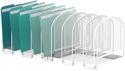 SUPEASY File Organizer 9-Section Mesh Desk Organizer, Upright File Organizer Desktop Organizer File Sorter, File Folder Holder for Office Supplies, White