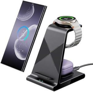 Cargador Inalámbrico Rápido, Estación de Carga Inalámbrica rápido 3 en 1 Soporte Inalámbrico Compatible con Samsung S24/S23/S22/Z Flip 6, Galaxy Watch Ultra/7/6/5/4, Buds 2/2 Pro(Sin Adaptador)