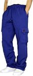 Cargo Sweatpants for Men Heavyweight Baggy Pants Elastic Waist Trousers Men's Fleece Drawstring Joggers with Pockets, 001-blue, Large