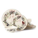 Lenox 894540 Winter Greetings 12-Piece Dinnerware Set, Porcelain, Red & Green