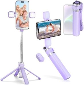 Mini iPhone Tripod Stand,MQOUNY 38" Phone Tripod &Selfie Stick with Wireless Rechargeable Remote & Removable Light, Extendable Tripod Stand 360 Rotation Compatible with iPhone&Android Samsung (Purple)