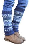 Pachamama Women 100% Wool Legwarmer Handknitted Fair Isle Pattern Denim Multicoloured Regular Fit Handmade Extra Warm