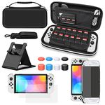 16 IN 1 Carrying Case for Nintendo Switch OLED Model Game Console, 2 x Screen Protectors, 3 IN 1 Protective Cover, Thumb Grip Caps x 8, Game Card Slots x12, Play Stand x1