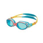 Speedo Junior Biofuse 2.0 Swimming Goggles | Patented Easy Adjustment | Anti-Fog | Anti-Leak | Enhanced Fit | Improved Comfort , Bolt/Mango/Coral Beach/Blue, One Size