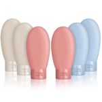VERAT Travel Bottles for Toiletries Refillable Plastic Travel Containers Dispenser with Lid Small Leak Proof Empty Squeeze Bottles Kit for Toiletries (Multicolor, 6 Pieces)