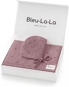 Bleu La La Organic Baby Blanket + Hat Gift Set for Girls - 100% Soft Luxury Cotton Receiving Swaddle Blanket + Bonnett Registry for Newborns & Infants (Sugar Plum + Hat)