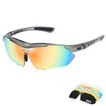 POLARIZED Sports Sunglasses Cycling Glasses With 5 Interchangeable Lenses (SP0868 Grey)