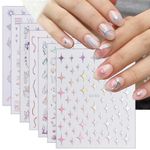 Aurora Holographic Nail Stickers, 16 Sheets Self-Adhesive Nail Decal Glitter Stars Heart Nail Art Decoration Design Supplies