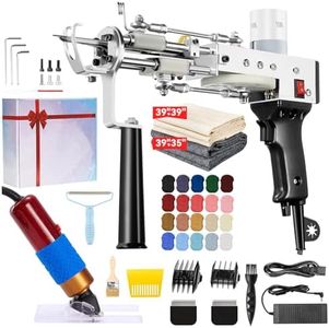 BESGEER Rug Tufting Gun with Carpet Trimmer Kit - Tuft Gun with Tufting-Shears, 2 in 1 Cut Loop Pile Carpet Gun& Carving Clippers, Rug Maker Machine Starter Kit& Trimmer& Cloth& Yarn（Olive Black）