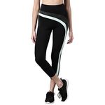 Enamor Athleisure-Dry Fit High Waisted with Antimicrobial & Sweat Wicking Activewear Solo Leggings for Womens-A602 (A602_Jet Black Solo Stripe_L)