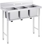 WILPREP 3-Compartment Commercial Stainless Steel Sink, Free Standing Restaurant Sink Station with Strainer, Kitchen Prep & Utility Sink for Home Garage Bar (3 Compartment, 39" W × 17.7" D × 37.4" H)