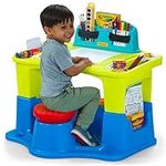 Simplay3 Creative Kids Art Desk Table and Chair Set with Attached Desk Chair, Full Floor and Art Storage