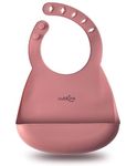 CUBKINS Soft Silicone Baby Bib for Feeding & Weaning Babies, Toddlers | Washable & Reusable, Non-Messy Easy to Clean, No Bad Odour, Adjustable Neck Band with Buttons (Raspberry)