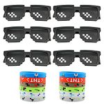 BlueXP 12 Set Mining Theme Style Party Supplies Pixel Theme Mosaic Glasses Thug Life Sunglasses and Pixel Theme Silicone Wristbands 6 Colour for Boys and Girls Kid Travel Theme Parties Photography