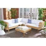 LOCCUS Outdoor Conversation Set Wicker Patio 3PCS Outdoor L Shape Rattan Sofa Set with Cushions and Center Table Deck Furniture for Garden Porch Backyard (Honey &Off-White)