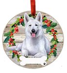 White German Shepherd Ornament - E&S Pets - DIY Personalizable - Dog Gifts - Ceramic Round Ornament with Glazed Finish - X-mas Decoration - Christmas Ornaments Craft Gifts - Ornaments for Pet Lovers